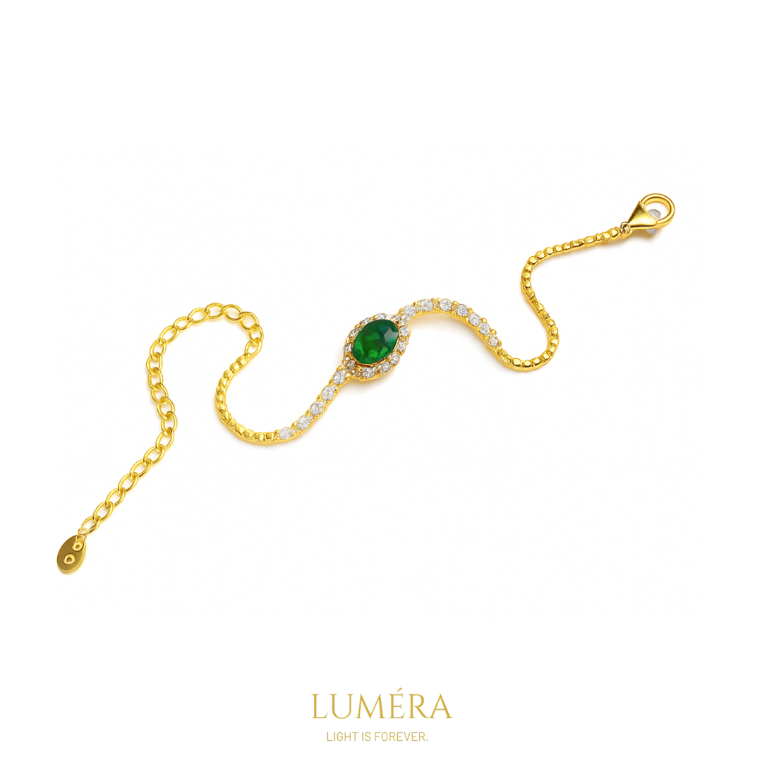 Zümrüt Taşlı Altın Kaplama Lüks Bileklik – Lumér