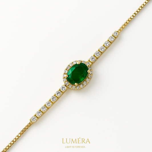 Zümrüt Taşlı Altın Kaplama Lüks Bileklik – Lumér